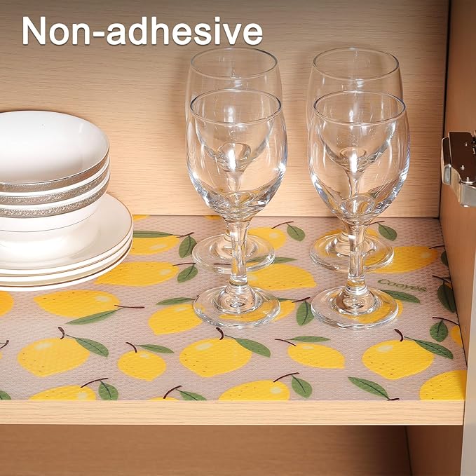 Cooyes Shelf Liner, Non-Adhesive Cabinet Liners for Kitchen Drawers, Shelves, Refrigerator, Pantry Storage, Bathroom Closet, Fridge, Durable Waterproof EVA Mats(17.5" W x 197" L, Yellow Lemon)