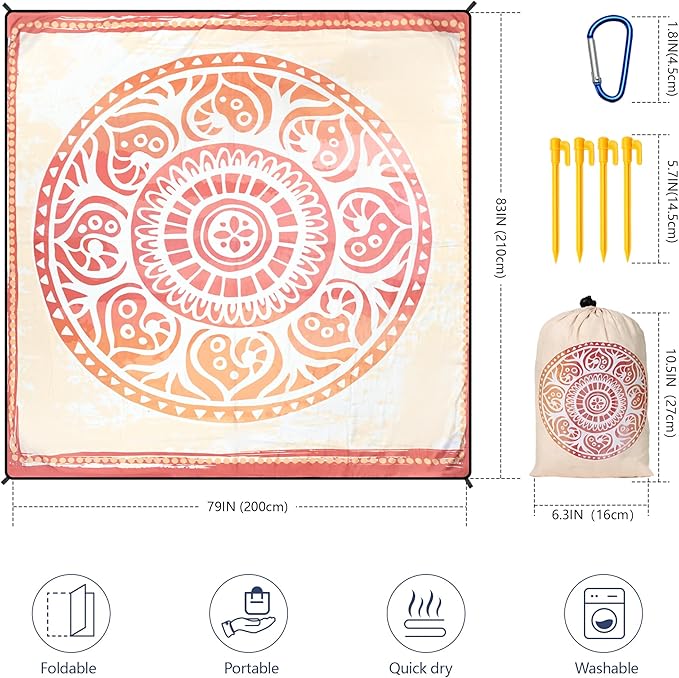 HIHOHO Beach Blanket Waterproof Sandproof Extra Large Beach Mat 79" X 83"/120"x108"for 1-8 Adults Quick Drying Durable Outdoor Picnic Mat for Beach Travel Camping Hiking