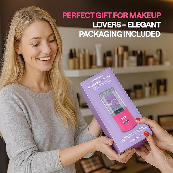 3-in-1 Electric Makeup Brush Cleaner & Dryer – Automatic Washer, Fast Air-Dry & Holder Stand – Cleans Brushes & Sponges, Portable Wireless USB-Rechargeable, Gentle on Bristles, Vanity & Travel Device