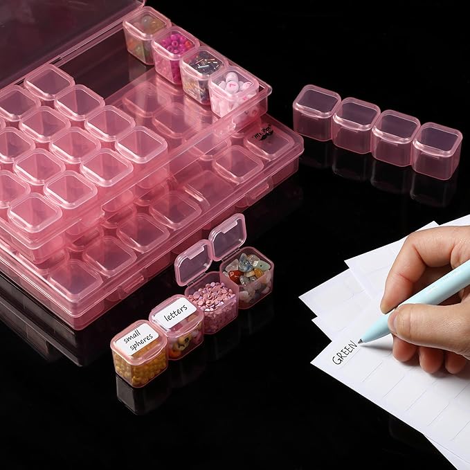 Mr. Pen- Bead Storage Containers, 28 Grids, 2 Pack, Transparent Pink Small Bead Organizer Box