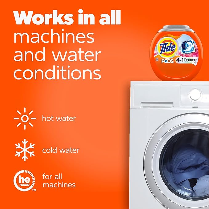Tide PODS Laundry Detergent Soap with Downy 4-in-1 Stain Remover Freshness Softness Detergent pacs, April Fresh Scent, 57 Count