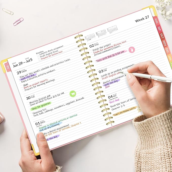 Forvencer Academic Planner 2026-2027, Hardcover Calendar Planner Weekly & Monthly, July 2026 - June 2027, 6" x 8", Daily Agenda with Tabs, College School Organizer for Student Teacher, Olive Green