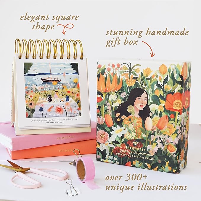 Primrosia Inspiring Perpetual Calendar: Undated Daily Desk Planner for Motivation - Flip Stand Design - Daily Inspirational & Empowering Quotes - Page-a-Day Format.