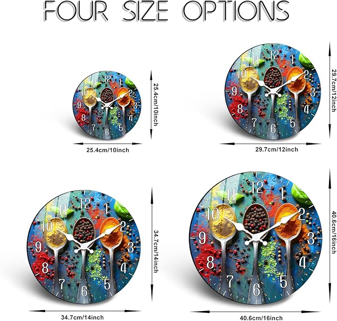 Cooking Spice Wall Clock 24 Inch, Extra Large Wall Clocks Battery Operated, Big Silent Non-Ticking Analog Clock Decorative for Living Room, Office, Kitchen, Classroom Bedroom School