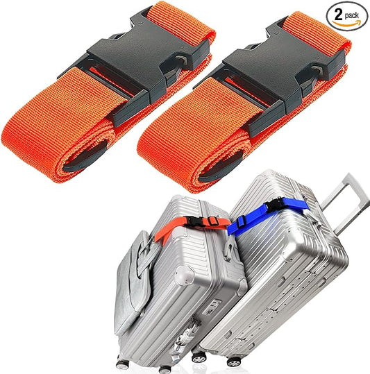 2-Pack Luggage Straps: Add-A-Bag Straps to Connect Two Suitcases, Adjustable Luggage Belt Connector for Carry-On, Travel Attachment Accessories for Connecting Your 3 Luggages, Orange