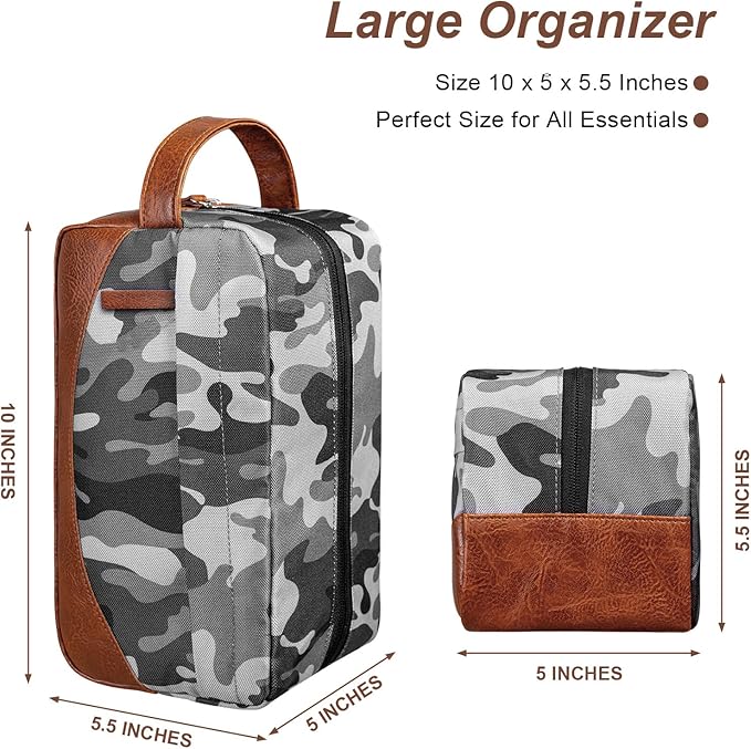 Travel Toiletry Bag for Men, Hanging Toiletry Organizer, Water Resistant Shaving Kit with Large Capacity for Travel Accessories (Camo-Gey, Medium)