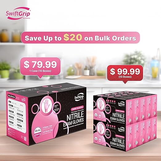 SwiftGrip Pink Nitrile Gloves, 3-mil, Industrial Gloves Disposable Latex Free, for Cleaning & Esthetician, Rubber Powder-Free, 1000-ct Case (Small) Small (Pack of 1000)