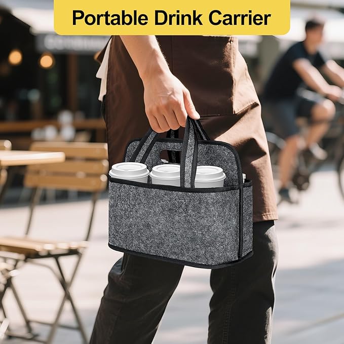 Resovo Enlarged 6 Cups Drink Carrier with Handle, Reusable Drink Carrier for Delivery, Assembly-Free Portable Coffee Holder Cup Holder Bag, Coffee Caddy with Double-Handle for Car, Take Out, Outdoors