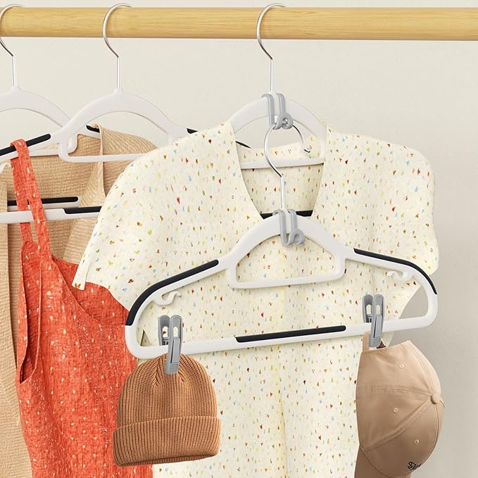 Tinfol Gray 60pc Hanger Connector Hooks and 20pc Hanger Clips, Stackable Space Saving Hook - Hangers Finger Clips, Hanger Organizer Accessories for Closet Organizers