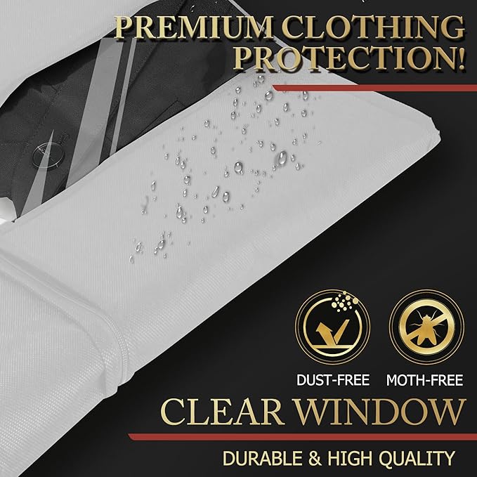 40-inch Garment Bags for Travel, Garment Bags for Hanging Clothes with Zipper and Visible Transparent Window, 2 Pack, White