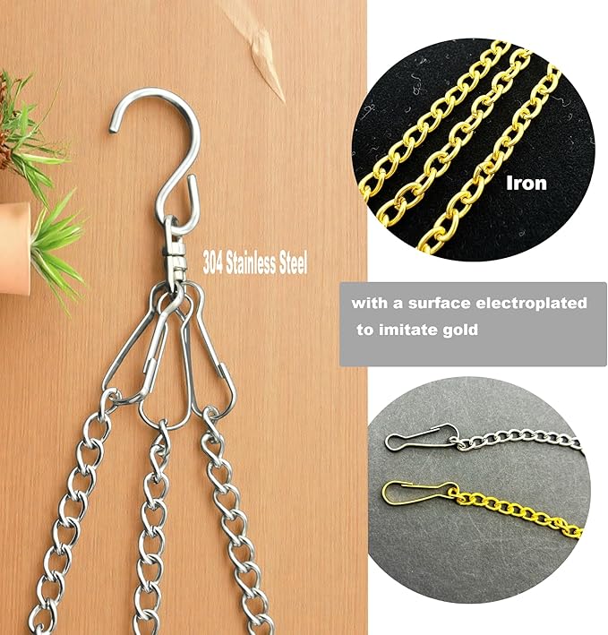 10 Pcs Fine Hanging Chain(1.2mm Dia.) Small Hang Bracket Decorative Replacement Link Chains Hooks for Sign Planter Bird Feeders,6 inch Long Stainless Chains and 5 Pcs Swivel S-Hooks