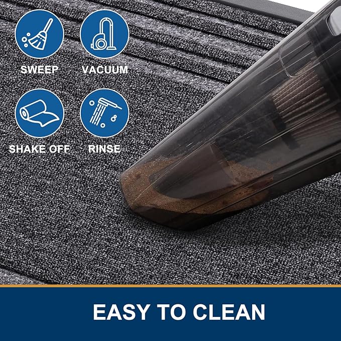 Buganda Front Door Mat Indoor Outdoor Entrance, Non-Slip Natural Rubber Doormats, Easy Clean, Low Profile, Dirt Trapper Entryway Floor Mats for Outside, Garages and Patios, 29.5x17, Silver Grey