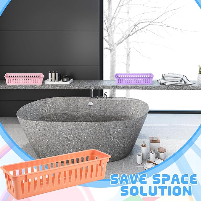 12 Pcs Morandi Slim Plastic Storage Baskets Tray 10 x 3 x 2.5 Inch Compact Stackable Desk Organizer for Office, Classroom, School Supplies, and Home Storage, Organization(Morandi)