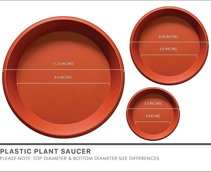 LOOPSEED Plant Saucer 6 Pack Drip Trays Planter Pot Base Heavy Duty Plastic Drainage Tray for Indoor Houseplants Outdoor Garden 5 inch 8 inch 11 inch 3 Sizes 2 Each Round (Terracotta)