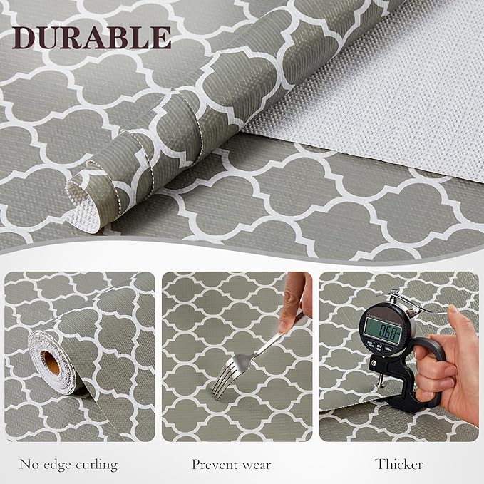 Drawer and Shelf Liner, Non-Slip Kitchen Cabinet Liners Non-Adhesive Thick Strong Grip Waterproof Washable Mats Protect Dresser Shelves Cupboard Bathroom Cabinets, Gray, 24 in X 10 FT