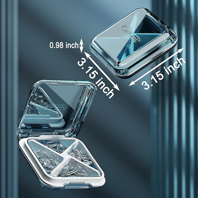 DUBSTAR Daily Pill Organizer,4 Compartments Portable Travel Small Pill Case, Pill Box for Purse Pocket to Hold Vitamins,Cod Liver Oil,Supplements and Medication (Blue)