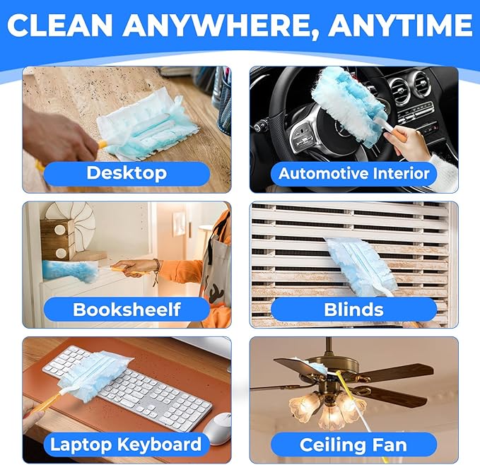 10 Pack Duster Refills Compatible with Swiffer, Disposable Microfiber Replacement Heads for Multi-Surface Cleaning on Blinds, Furniture & Fans, Blue (No Handle)