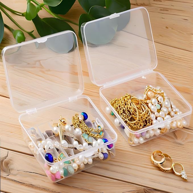 Small Bead Organizers-8 Pcs Plastic Storage Cases Mini Clear Bead Storage Containers Clear Boxes with Hinged Lid and Rectangle Craft Supply Case DIY Project with Label Stickers