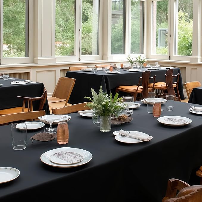 sancua Black Tablecloths for 6 Foot Rectangle Tables, 10 Pack - Washable Polyester Fabric Rectangular Table Cloth, Reusable Table Covers for Wedding Party, Birthday, Banquet Reception, 54x108 Inch