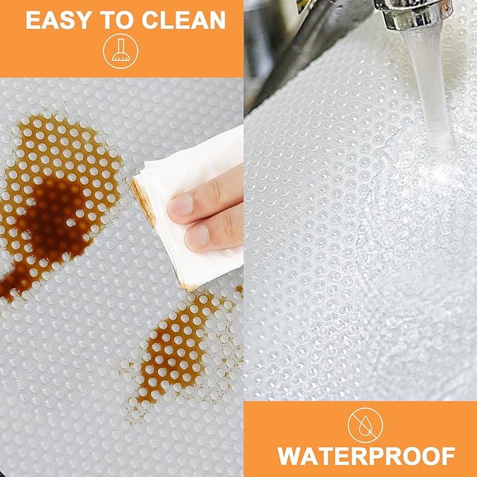FLPMlX Clear Cabinet Shelf Liners: Waterproof Kitchen Drawer Liner 12"x 120" - Easy to Cut Non-Adhesive Bathroom Cupboard Mat for Pantry Shelves Refrigerator Translucent