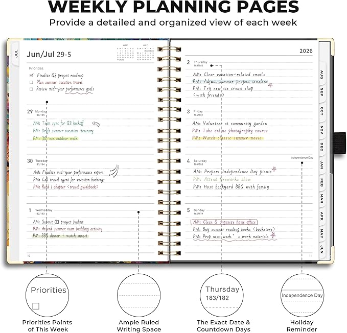 AHGXG Academic Planner 2026-2027, July 2026 - June 2027, Weekly and Monthly, 8.5" x 11", Hardcover, Spiral-Bound, Calendar, Agenda for Women, Student, School, 12-Month Tabs (Colourful Tree)
