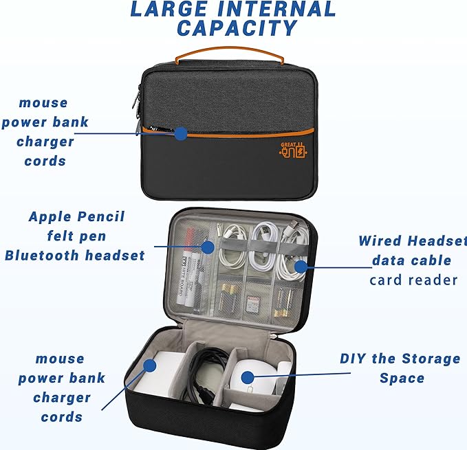 Electronics Organizer, Travel Cord Organizer Pouch, Portable Cable Organizer Bags, Waterproof Electronic Accessories Storage Case for Cables, Cords, Charger, Phone (Double Layer-Black)
