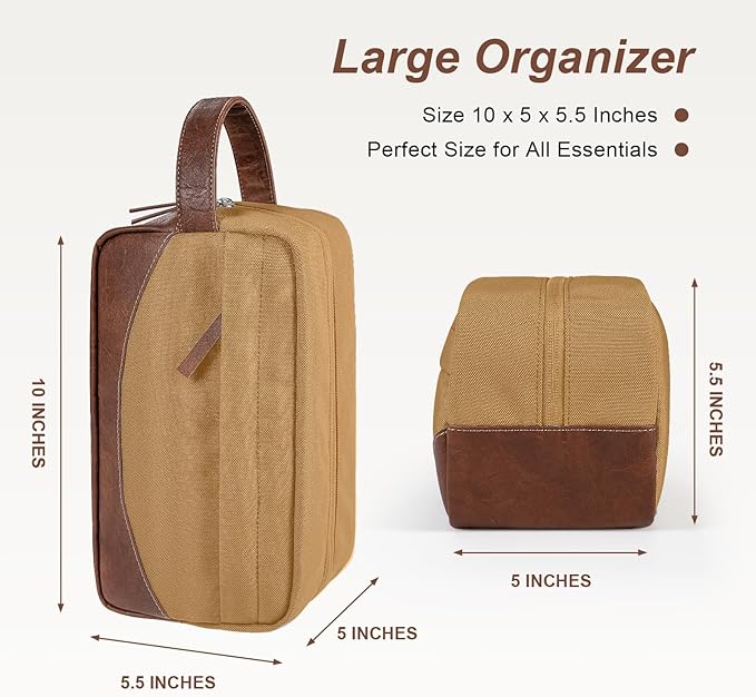Travel Toiletry Bag for Men, Hanging Toiletry Organizer, Water Resistant Shaving Kit with Large Capacity for Travel Accessories (Brown, Medium)