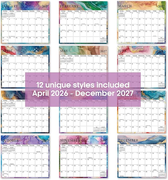 Aesthetic 2026-2027 Magnetic Calendar for Refrigerator, 21-Month Fridge Calendar Magnet from April 2026 to December 2027, Easy Organizing, Gilded Elegance