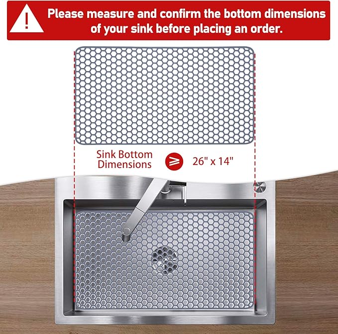 Silicone Sink Protectors for Kitchen Sink - 26"x 14" Kitchen Protector Accessory, Non-Slip Heat Resistan Mat for Bottom of Farmhouse Stainless Steel Porcelain, Dishwasher Safe (Gray)