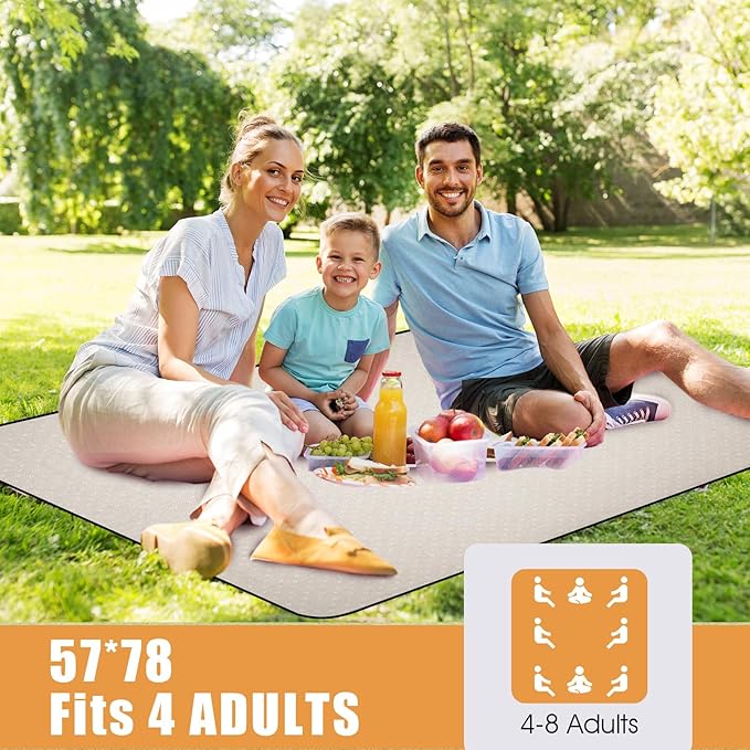 G GOOD GAIN Picnic Blankets Waterproof Extra Large - Outdoor Blanket Sand Free Foldable with Carry Strap for Beach, Camping, Park Grass, Hiking, Travel, Concerts (White Flower)