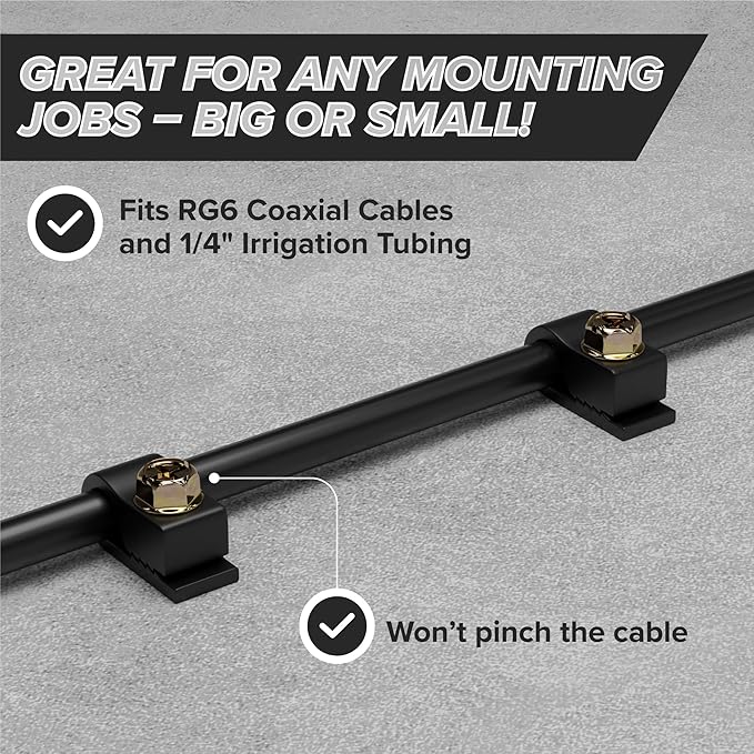 THE CIMPLE CO Single Cable Clips with Screws - 1/4 Inch Coaxial Cable Clamps Outdoor - Exterior Cord Management for Coax, CAT Ethernet, Electrical Wire - Screw Clamps for Wires - 50 PCS, Black