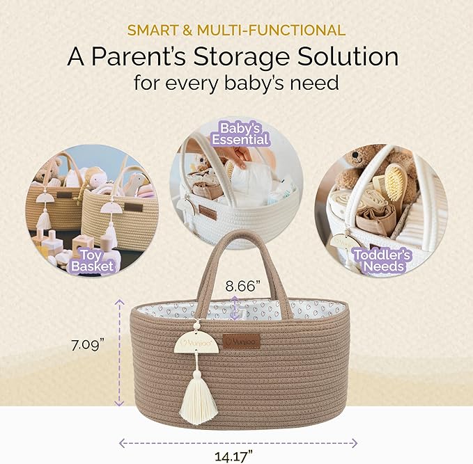 Baby Diaper Caddy Organizer, Portable Nursery Storage Basket with Sturdy Handle Diaper Caddy Basket, Car Caddy for Diapers and Baby Wipes, Newborn Essentials