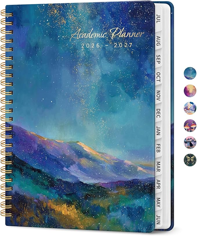 Planner 2026-2027, Academic Year Monthly and Weekly Calendar Planner, Jul 2026 - Jun 2027, Hardcover Teacher Student Planning Agenda book with Tabs, Perfect for School Office Supplies, 8.5" x 11" - Starlit Peaks