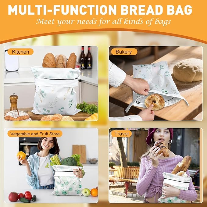 4 Pcs Reusable Beeswax Bread Bags for Homemade Bread 17" x 12" Sourdough Storage Bags with Food-Grade TPU Lining Food Wraps to Keep Fresh Loaf Freezer Baker Baking Supplies (Green)