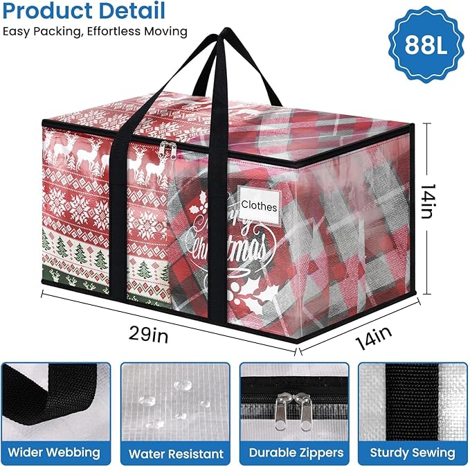 Heavy Duty Clear Moving Bags with Reinforced Handle and Double Zipper, Storage Totes, Packing Bags Alternative to Moving Essential and Supplies Box, Clear, Large, 6 Packs