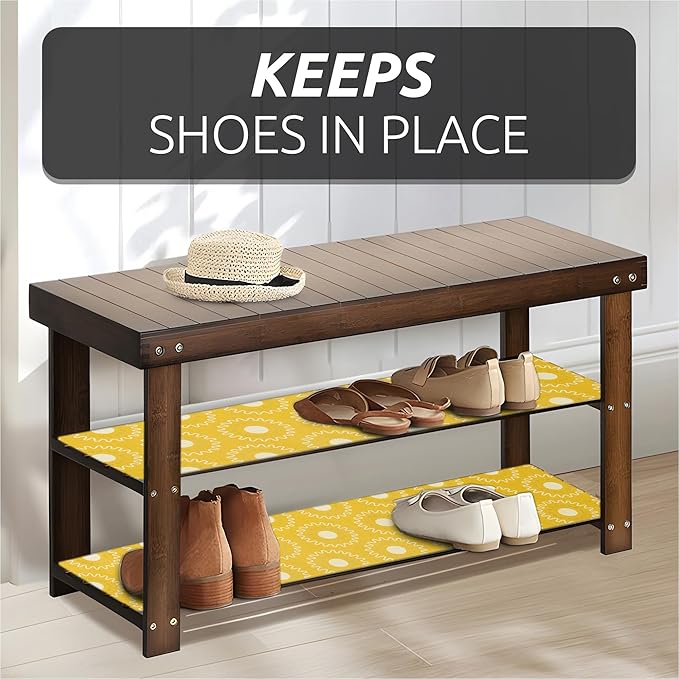 18X96 Inch Shelf Liner for Kitchen Cabinets, PVC Drawer Liner for Dresser Non-Slip Bathroom, Non-Adhesive Cabinet Liner Washable (Yellow Circle)(5 Roll)