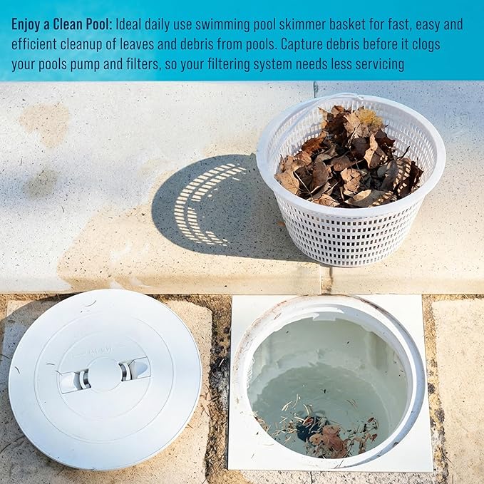U.S. Pool Supply Swimming Pool Plastic Skimmer Replacement Basket (Set of 2) - Skimmer Basket for Inground Pool, Skim Filter Remove Leaves and Debris - 8" Top, 5.5" Bottom, 5" Deep - Not Weighted