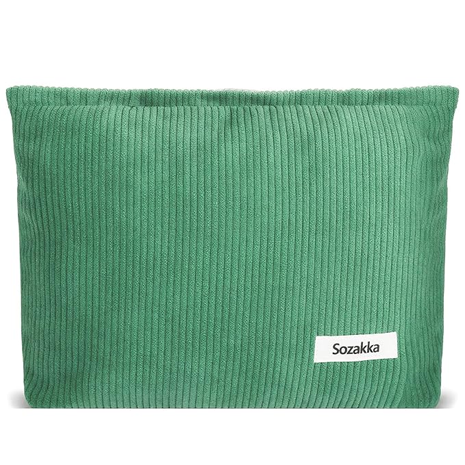 ZLFSQR Corduroy Makeup Bag for Women Small Corduroy Cosmetic Bag Large Cute Travel Makeup Pouch for Purse Green Cloth Cosmetic Pouch Zipper Storage Organizer Canvas Toiletry Bags