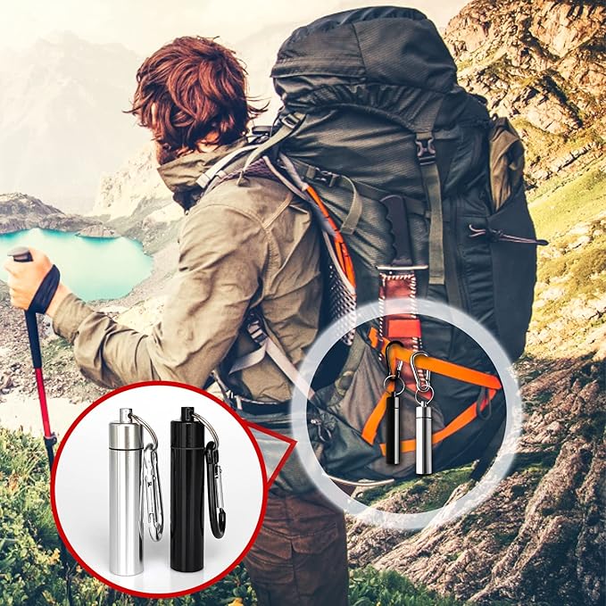 4 Pack Portable Pill Box Container Case Aluminum Alloy Keychain Pill Holder Waterproof Metal Earplugs Toothpick Box for Outdoor Camping Travel (2Pcs Black + 2Pcs Silver)