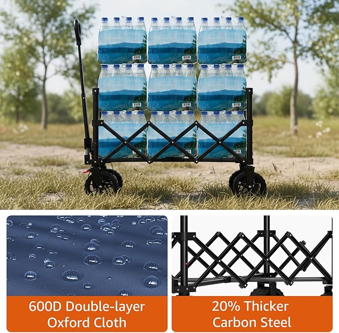 Folding Wagon Cart with Wheels Foldable - Collapsible Wagons Carts Heavy Duty, Fold Up Portable Utility Wagon for Grocery Beach Fishing Camping Shopping, Carrito para Cargar Cosas Con Ruedas(180L)