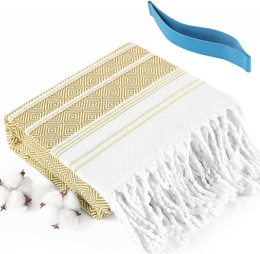 Genovega Oversized Cotton Turkish Beach Bath Towel Set 74"x38" Extra Large Sand Free Quick Dry Swim Camping Pool Clearance Towels Travel Blanket Adult Essentials Stripe Earthy Yellows