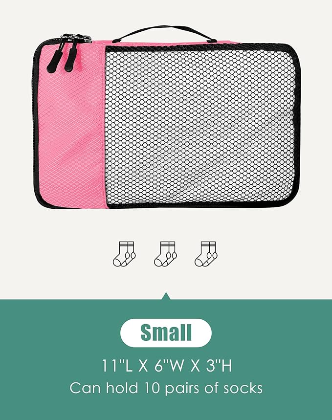 4-Piece Packing Cubes Travel Accessories Set for Suitcases - Luggage Organizer Bags with Double Zipper - Mesh Top - Small - Pink