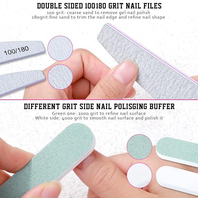 FANDAMEI Nail Files and Buffers, Manicure Tools Nail Care Kit with Nail File, Nail Buffer Block, Cuticle Care for Women with Nippers, Pusher Peeler. Cuticle Oil and Nail Prep Kit.
