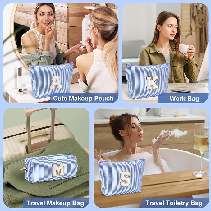 YOOLIFE Birthday Gifts for Women Teen Girls - Birthday Gifts Idea for Friend Female | Cute Blue Makeup Bag Pouch Cosmetic Bag Travel Toiletry Bag for Her Mom Girlfriend Wife Bridesmaid Teenage I