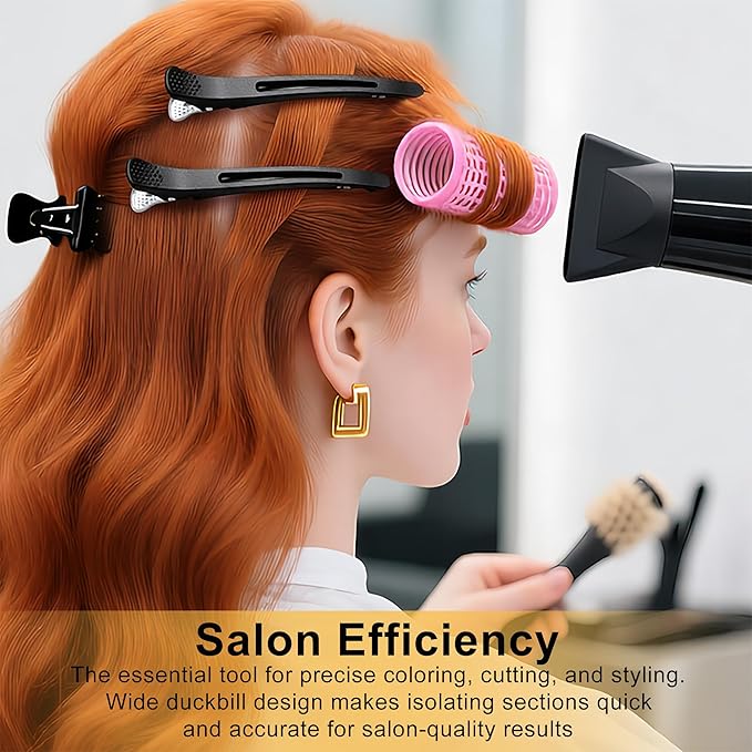 12 PCS Duckbill Hair Clips for Sectioning - 4.3” Professional Non-Slip Hair Clamps with Silicone Band, Gentle No-Mark Hold for Thick Hair, Styling & Coloring