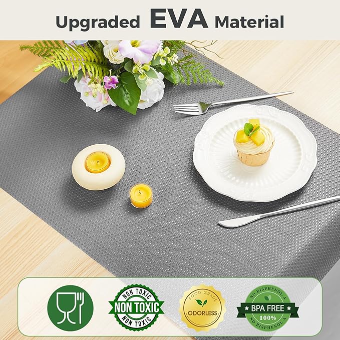 ALIUNI 100% EVA Shelf Liner for Kitchen Cabinet, 24" x 240" Drawer Liners Non Adhesive Non Slip Waterproof Plastic Paper, Dresser Pantry Bathroom Refrigerator Protector, Grey