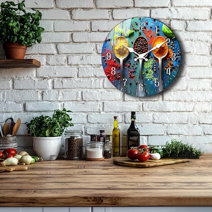 Cooking Spice Wall Clock 24 Inch, Extra Large Wall Clocks Battery Operated, Big Silent Non-Ticking Analog Clock Decorative for Living Room, Office, Kitchen, Classroom Bedroom School