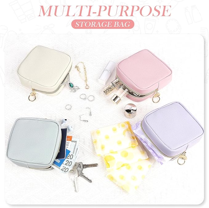 4.9" Small Makeup Bag for Purse, PU Leather Mini Cosmetic Bag with Ring Buckle, Portable Small Makeup Travel Toiletry Pouches for Women, Birthday/Wedding/Christmas Gifts (Beige)