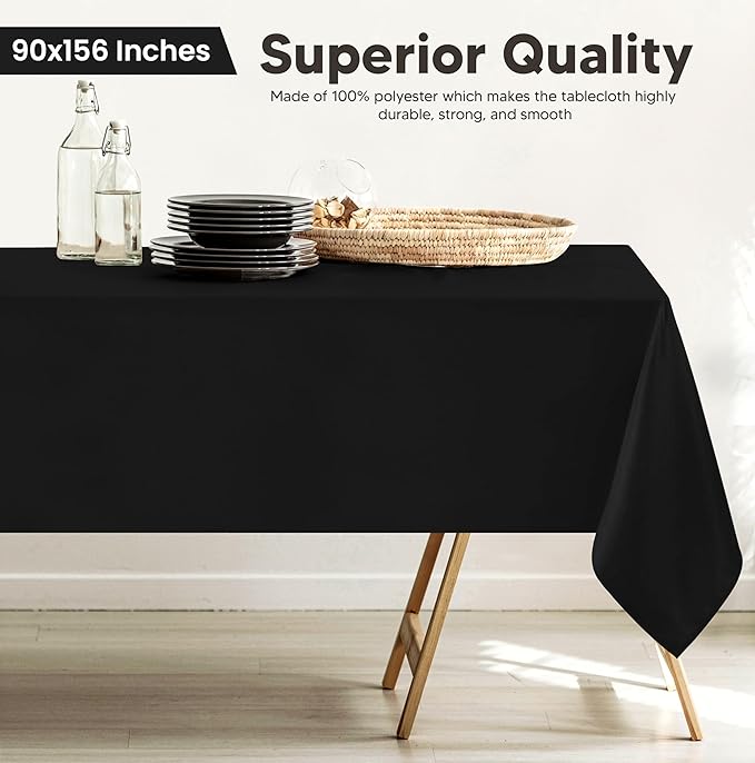 Utopia Kitchen Rectangle Table Cloth 2 Pack (90x156 Inches, Black), Machine Washable Polyester Table Cover for Dining, Buffet Parties, Picnics, Events, Weddings and Restaurants
