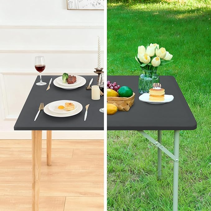 Fitted Rectangle Tablecloth 20 x 30 Inch Elastic Table Cloth for 2.5ft Table, Stretch Spandex Tables Cover Grey Washable Polyester Tables Top Cap Cover for Dining Picnic Camping Indoor and Outdoor